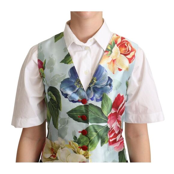 Dolce & Gabbana Mint Green Floral Silk Waistcoat Women's Vest